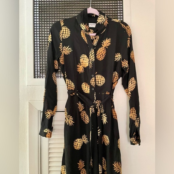 Sugarhill Brighton Pineapple Batik long sleeve wideleg jumpsuit with belt Sz 8 - Picture 3 of 7